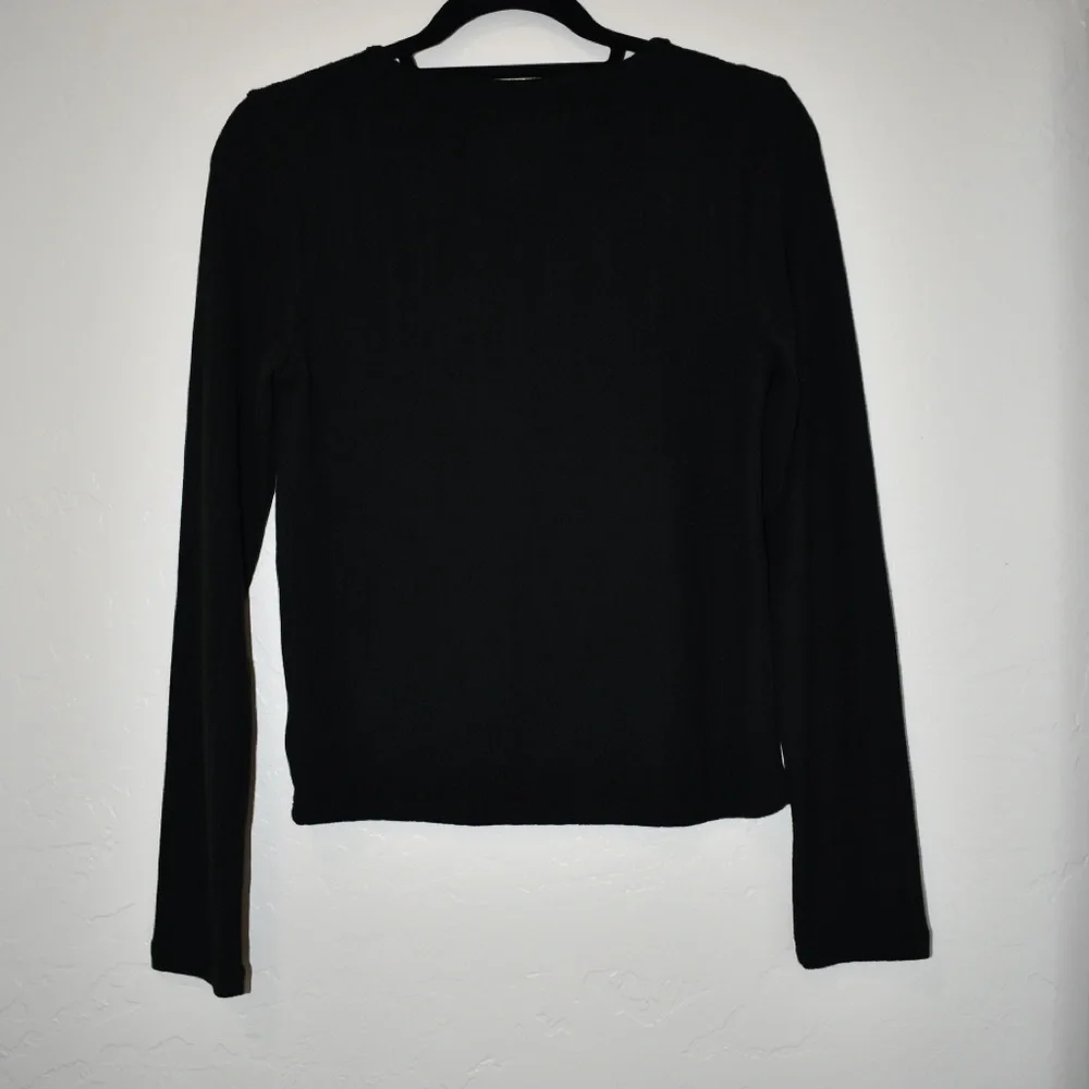 American Eagle Black Ribbed Long Sleeve Top Square Neck Fitted Basic NWT Size L - Picture 4 of 6